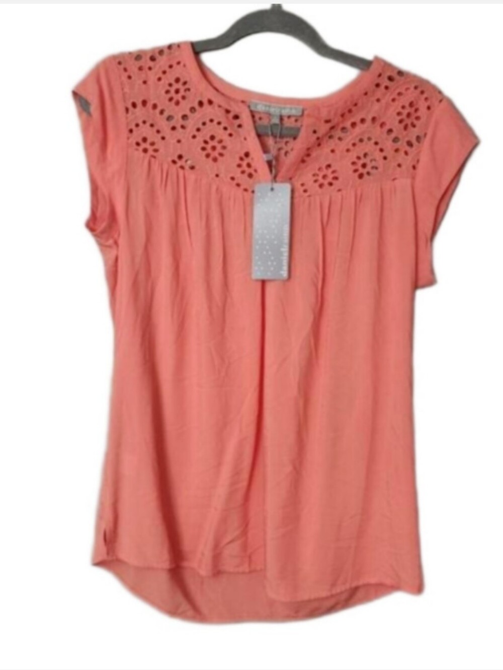 NWT Daniel Rainn Coral Eyelet Embroidered Boho Blouse Top XS Cap Sleeve